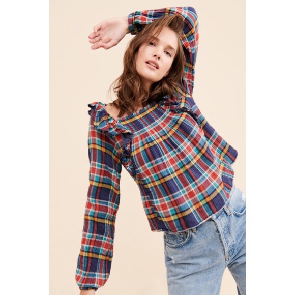 Free People Tops - NEW Free People Siena Plaid Ruffled Pullover